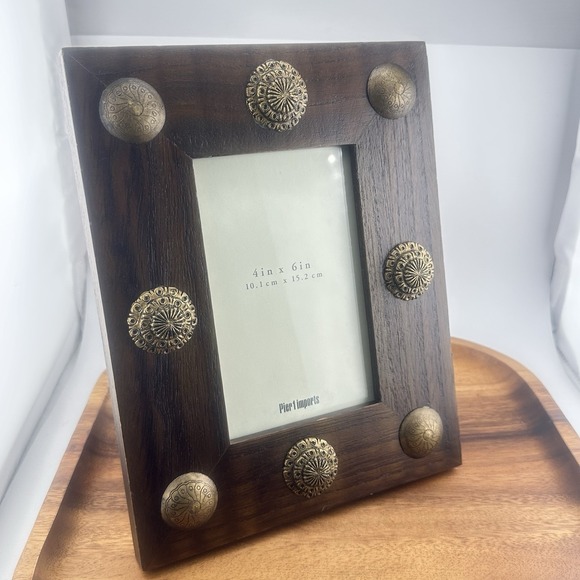 Vintage Pier‎ 1 Wood Frame Brass Decor Discontinued 7"-9.5". - Picture 1 of 10